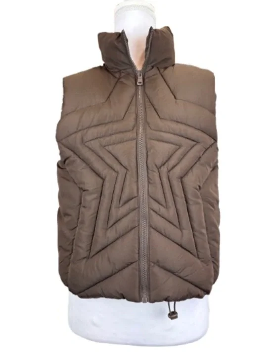 Madden Girl Star Quilted Puffer Vest Brown XS Zip Up NWT - Picture 1 of 12